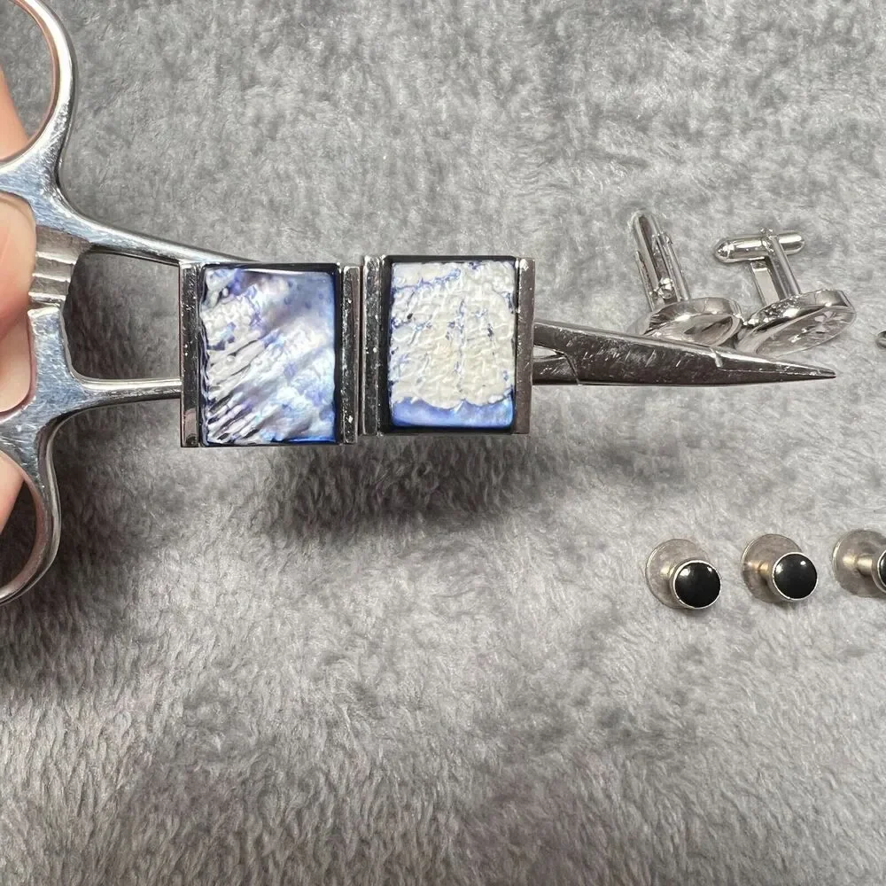 Vintage Silver Tone Mens Cufflinks Tie Tack Tuxedo Shirt Studs Jewelry Lot 7pc